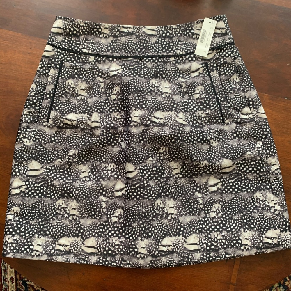 J Crew black & white feather graphic patterned mini skirt new with tags 2